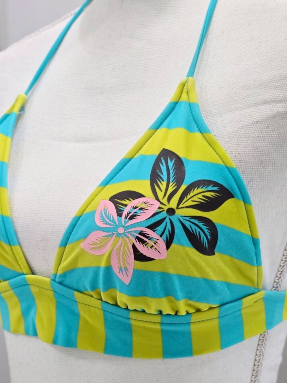 Arizona Jean Co. ✦ Yellow & Blue Striped Floral Bikini Set ✦ Halter Tie-Side M - Picture 6 of 8